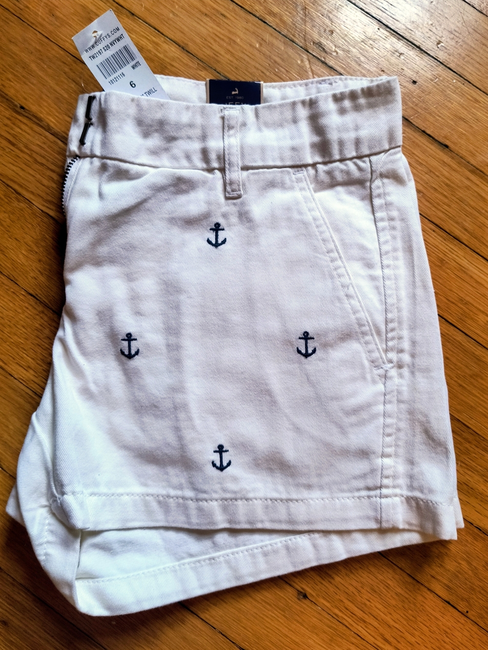 Women's White Anchor-Embroidered Shorts